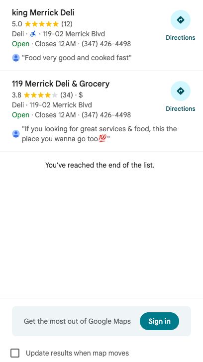 King Merrick Deli location
